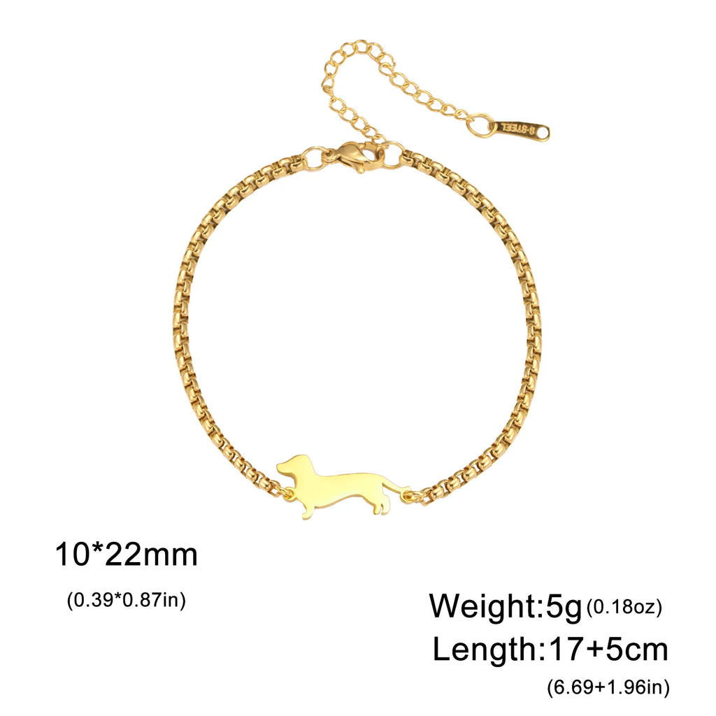 Cute Dachshund Dog Stainless Steel Bracelet for Women's Valentine's Day Commemorative Day Jewelry and Gift Wholesale
