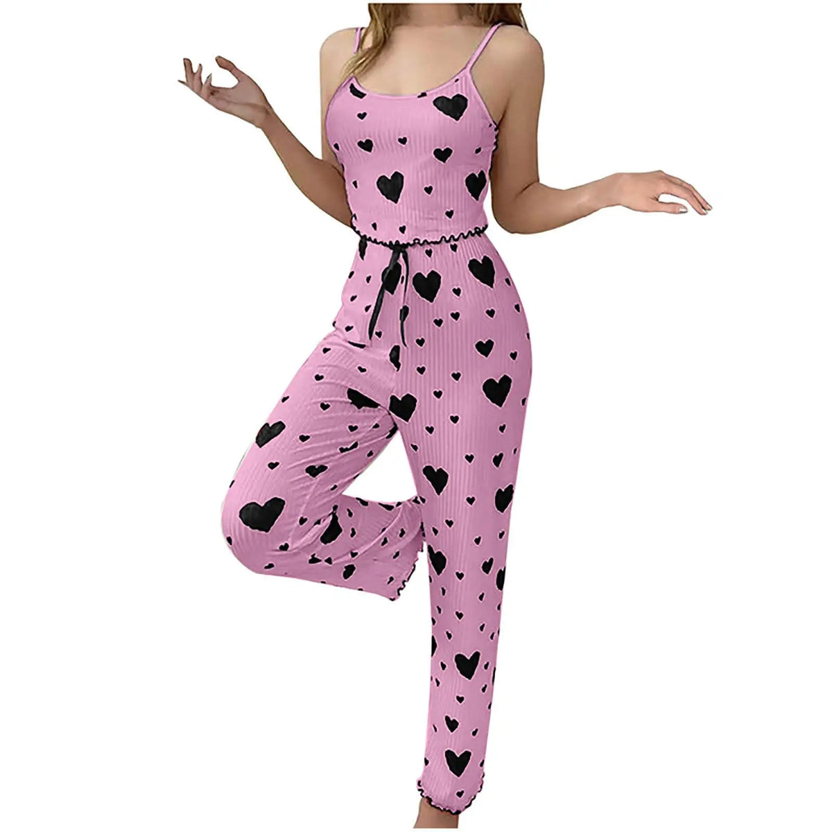Women Pajamas Plus Size Pajamas Set 2 Piece Short Vest + Trouser White Breathable Soft Casual Love Print