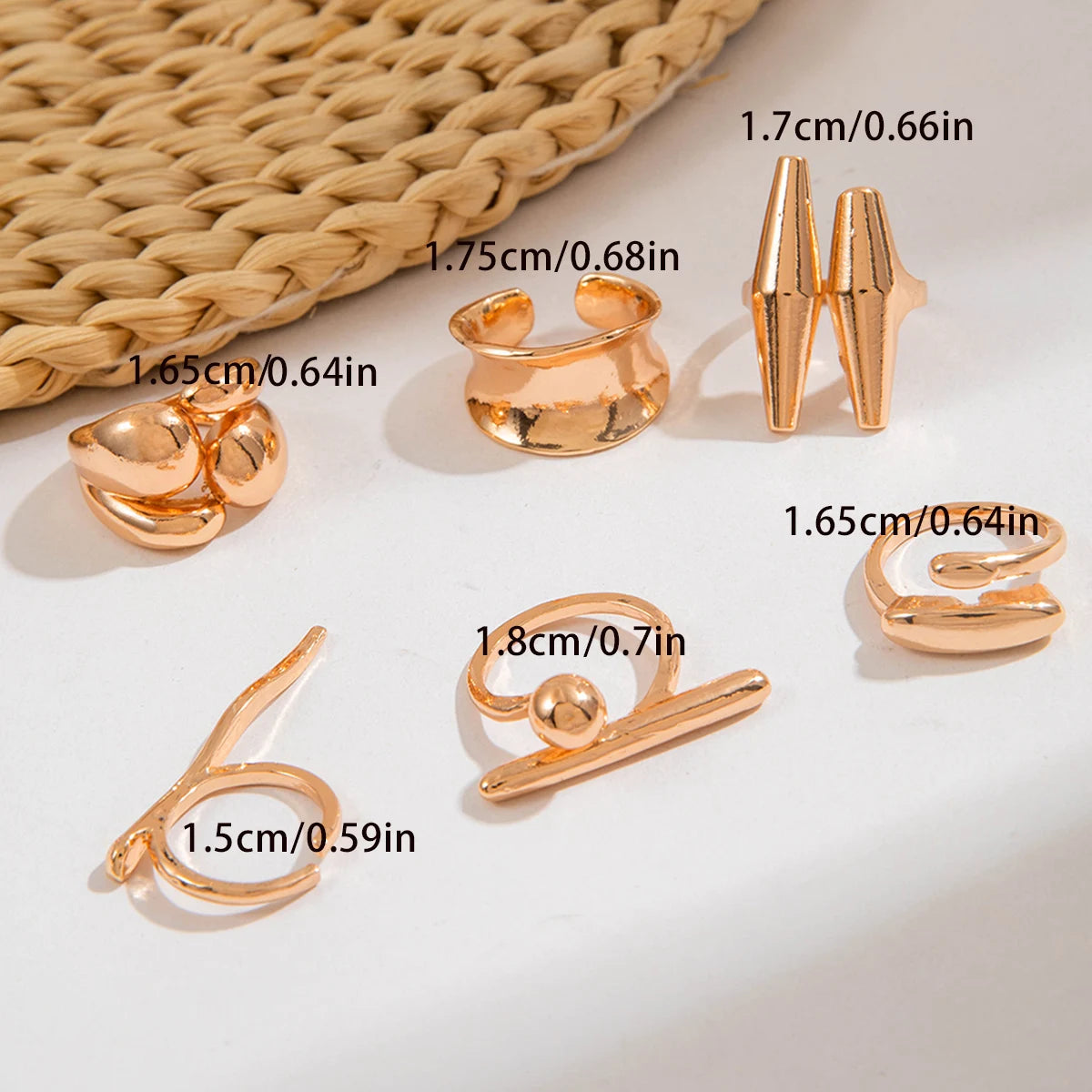 Docona Fashion Elegant Stacking Gold Colour Rings Geometric Design Ring Set Accessories Daily Festival Party Gifts 27910