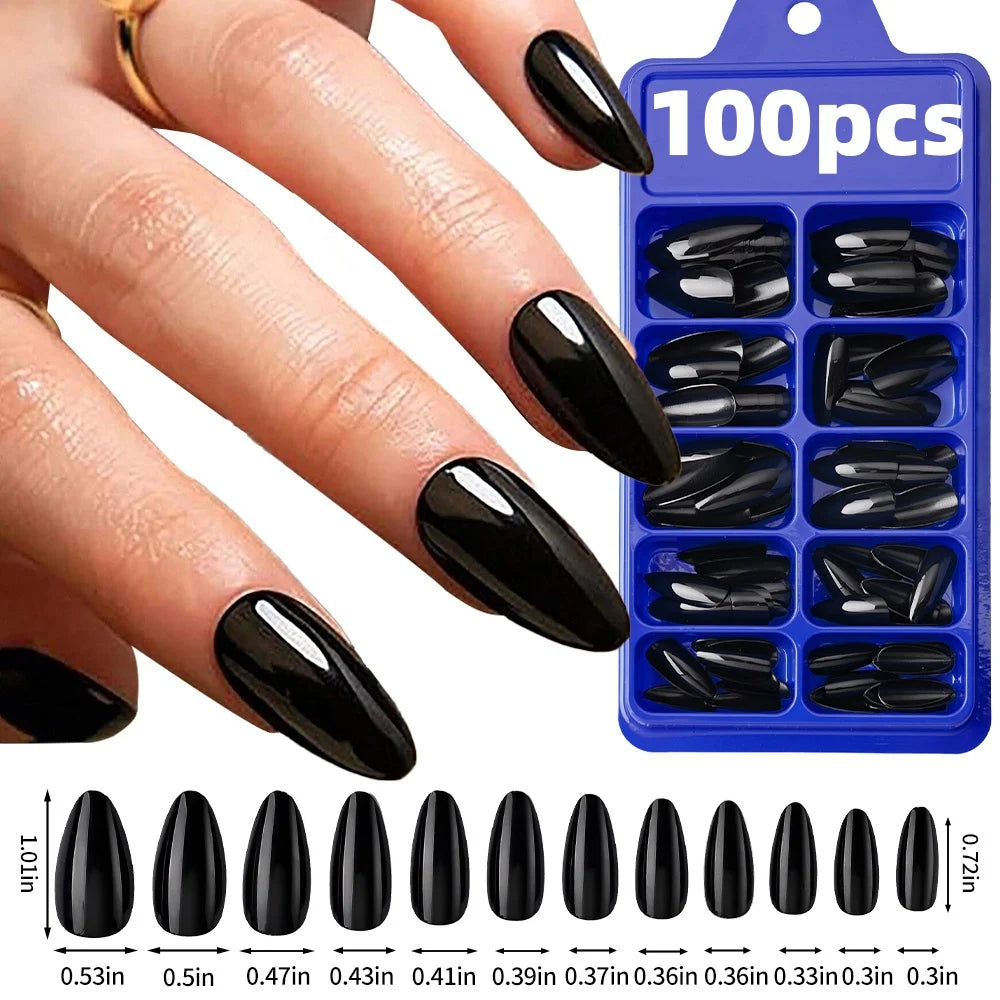 120pcs Long Coffin Black Press-On Nails Full Cover Ballet Square Shape False Nails