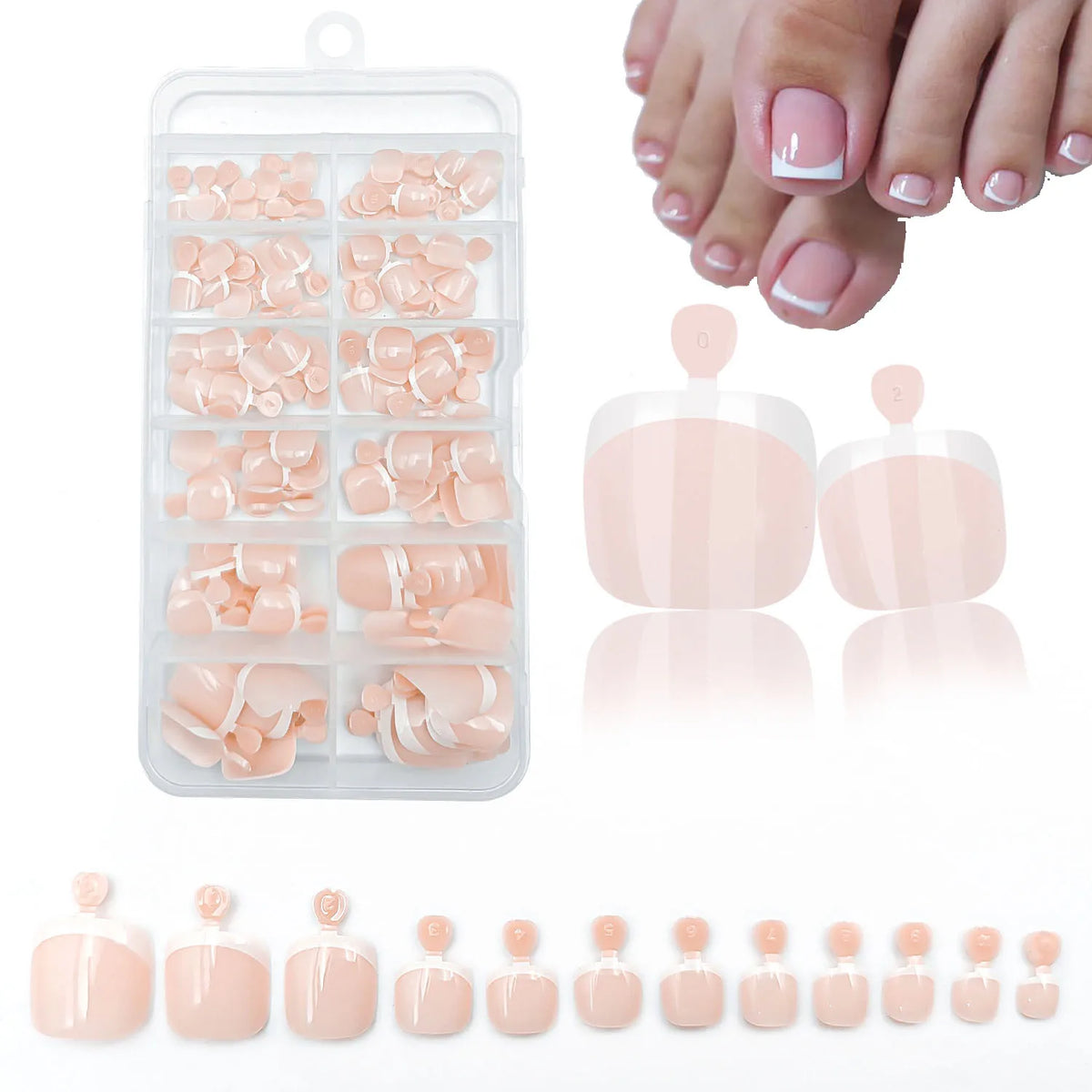 120Pcs Glossy Nude Pink French Press-On-Toenail Set