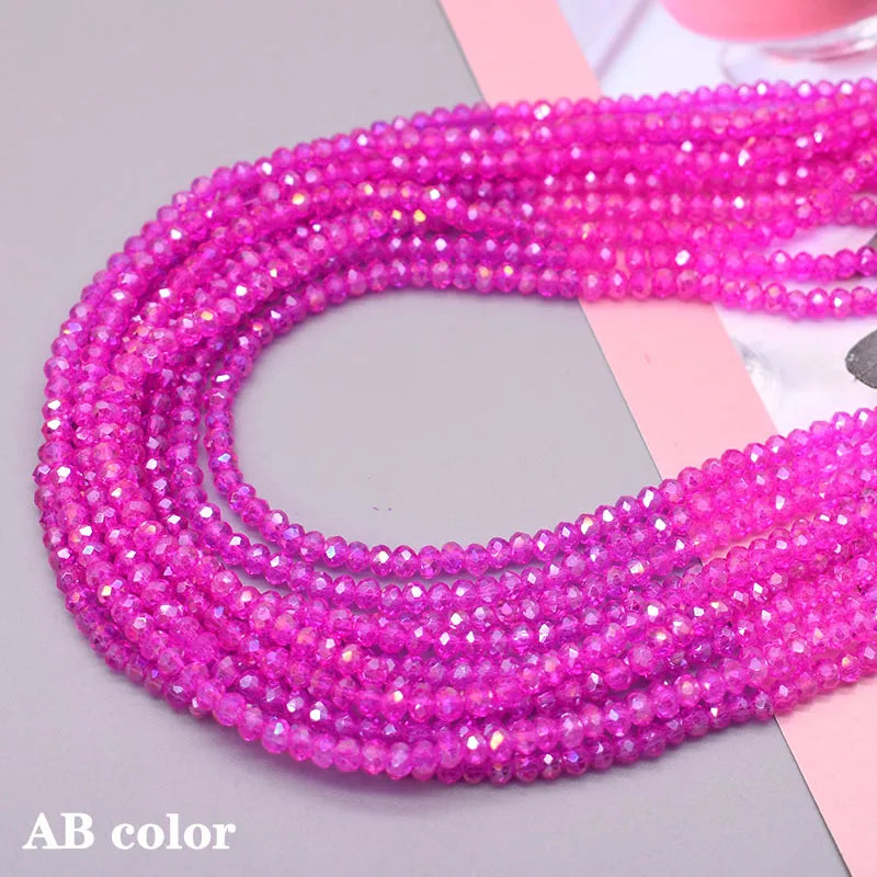 1 2 3 4mm Rose Red Dyeing Rondelle Crystal Glass Beads Flat Faceted Loose Spacer Glass Beads for Jewelry Making Jewelry DIY