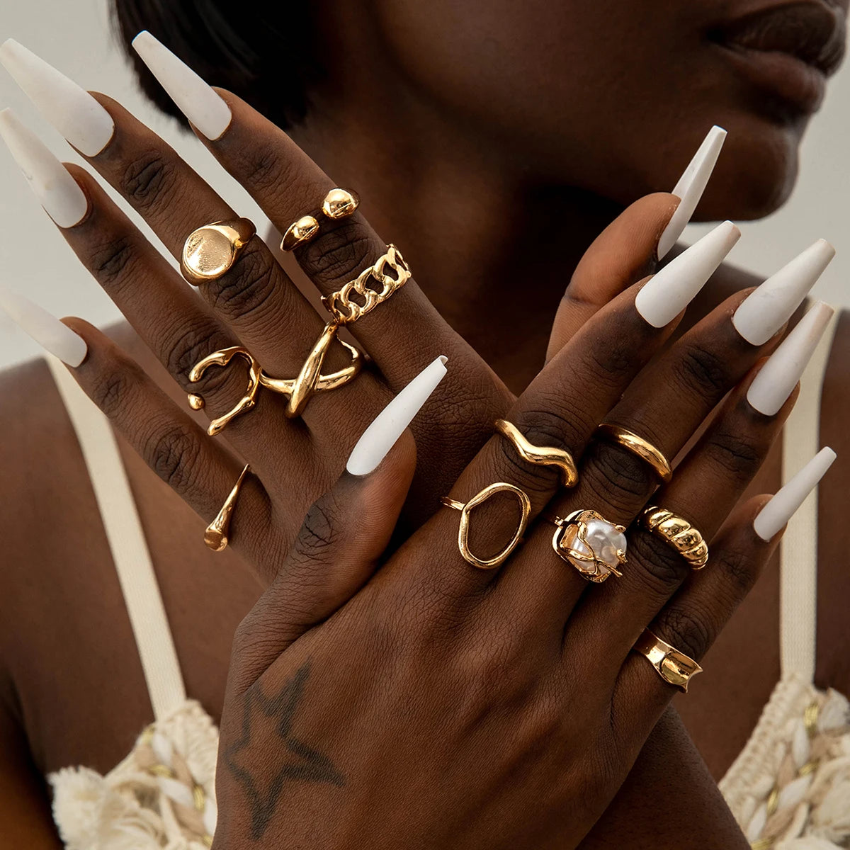 Tocona Fashion Elegant Circle Geometry Opening Joint Rings Set for Women Men Trendy Alloy Heavy Metal Party Wedding Jewelry