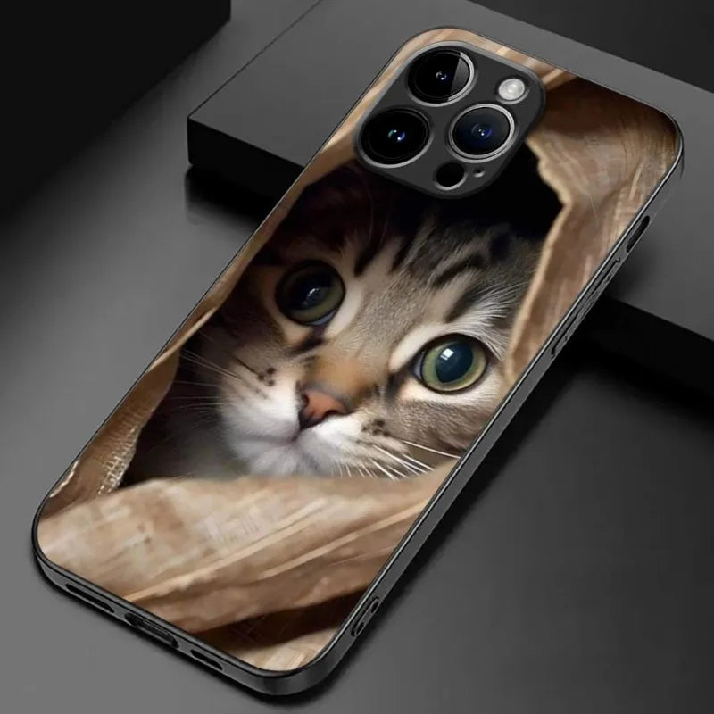 Cute Flower Cat Phone Case for iPhone 17 16 15 14 13 12 11 Pro Max Mini X XS XR 7 Plus SE4 17E Shockproof Non-Slip Cover Fundas