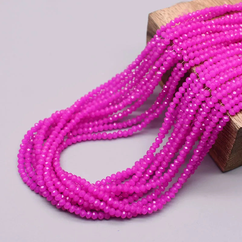 1 2 3 4mm Rose Red Dyeing Rondelle Crystal Glass Beads Flat Faceted Loose Spacer Glass Beads for Jewelry Making Jewelry DIY
