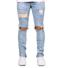 High Street Men's Fashion Ripped Jeans with Zipper At The Ankle, Slim-fit, Spring and Summer Style.