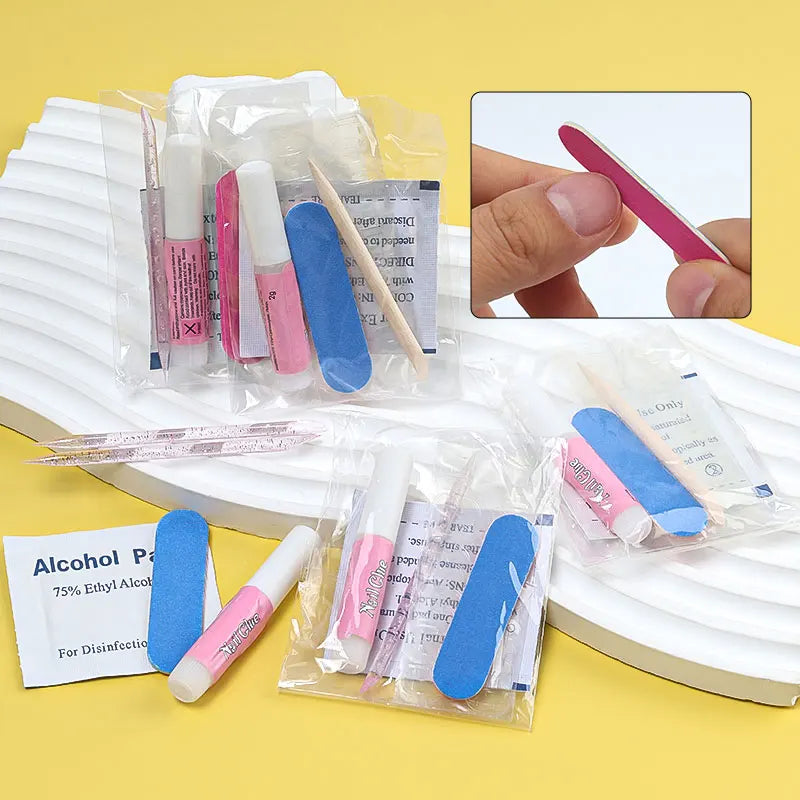 5pcs Press On Nail Tool Set Include Cuticle Pushers Nail File Clean Pad Strong Glue Sticky Jelly Gel For Diy Nails