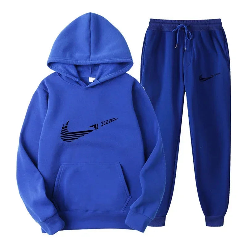 Men Tracksuit 2 Pieces Sets Hooded Sweatshirt +Drawstring Pants Male Hoodies Running Sportswear Men Women Autumn Sportwear