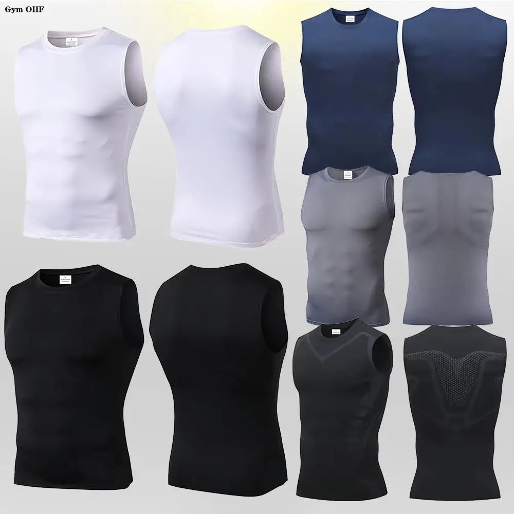 Men Quick Dry Running T-Shirts Compression Vest Sleeveless Quick-Drying Jersey Training Shirt Gym Mens Tank Top