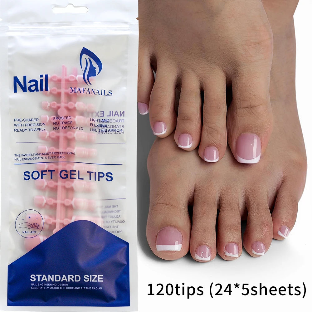 120Pcs Glossy Nude Pink French Press-On-Toenail Set