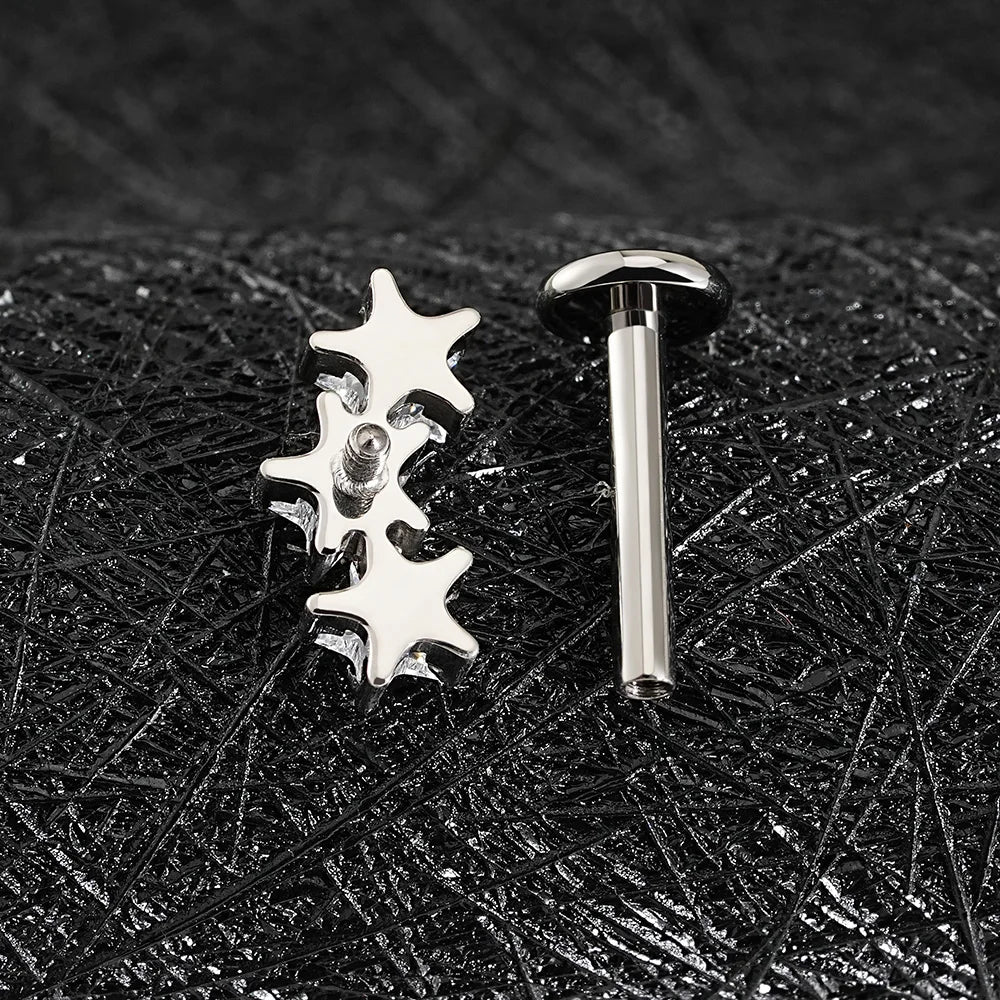 Right Grand ASTM F136 Titanium Triple Star Cluster Cartilage Earring 16G Flat Back Labret Stud Tragus Helix Piercing Jewelry