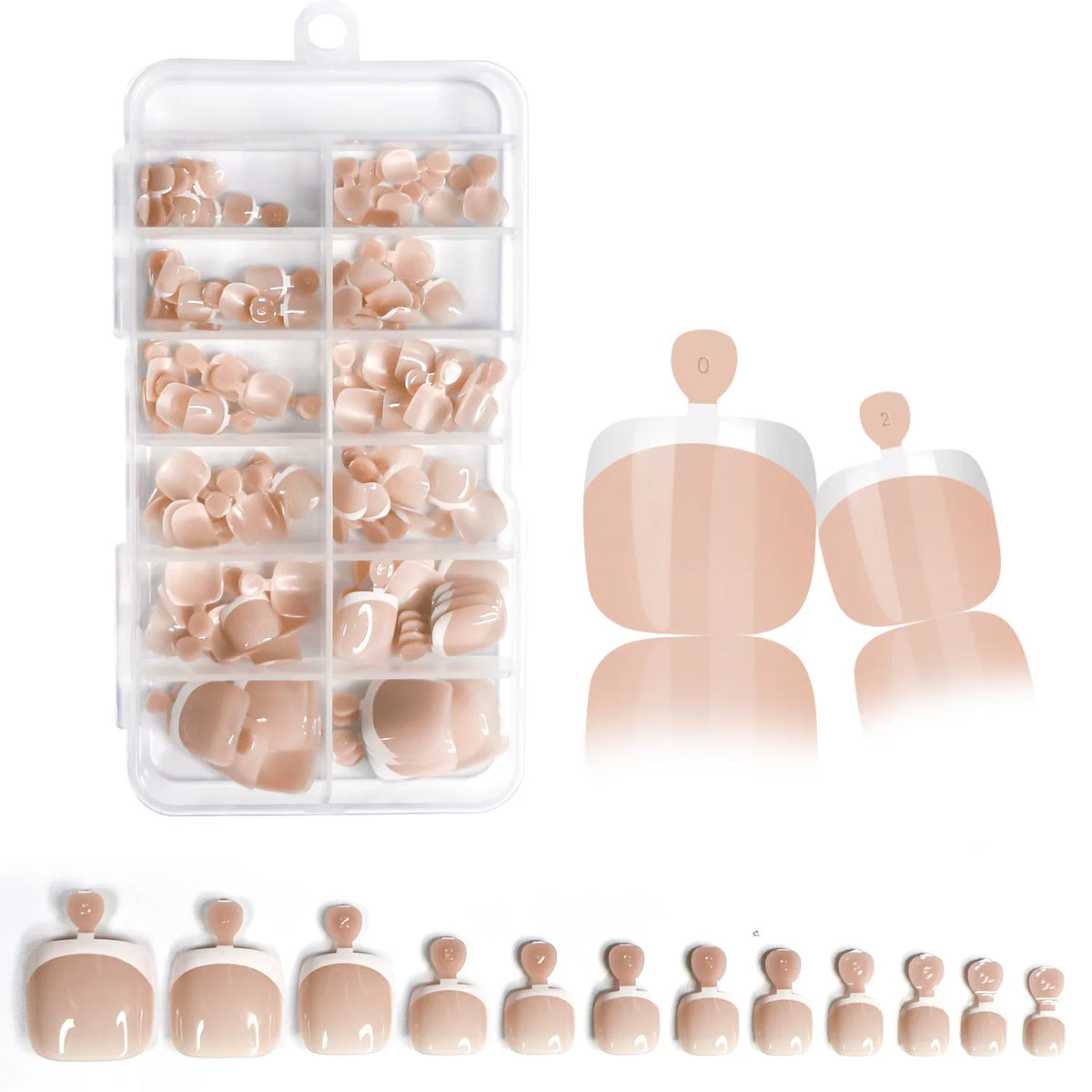 120Pcs Glossy Nude Pink French Press-On-Toenail Set