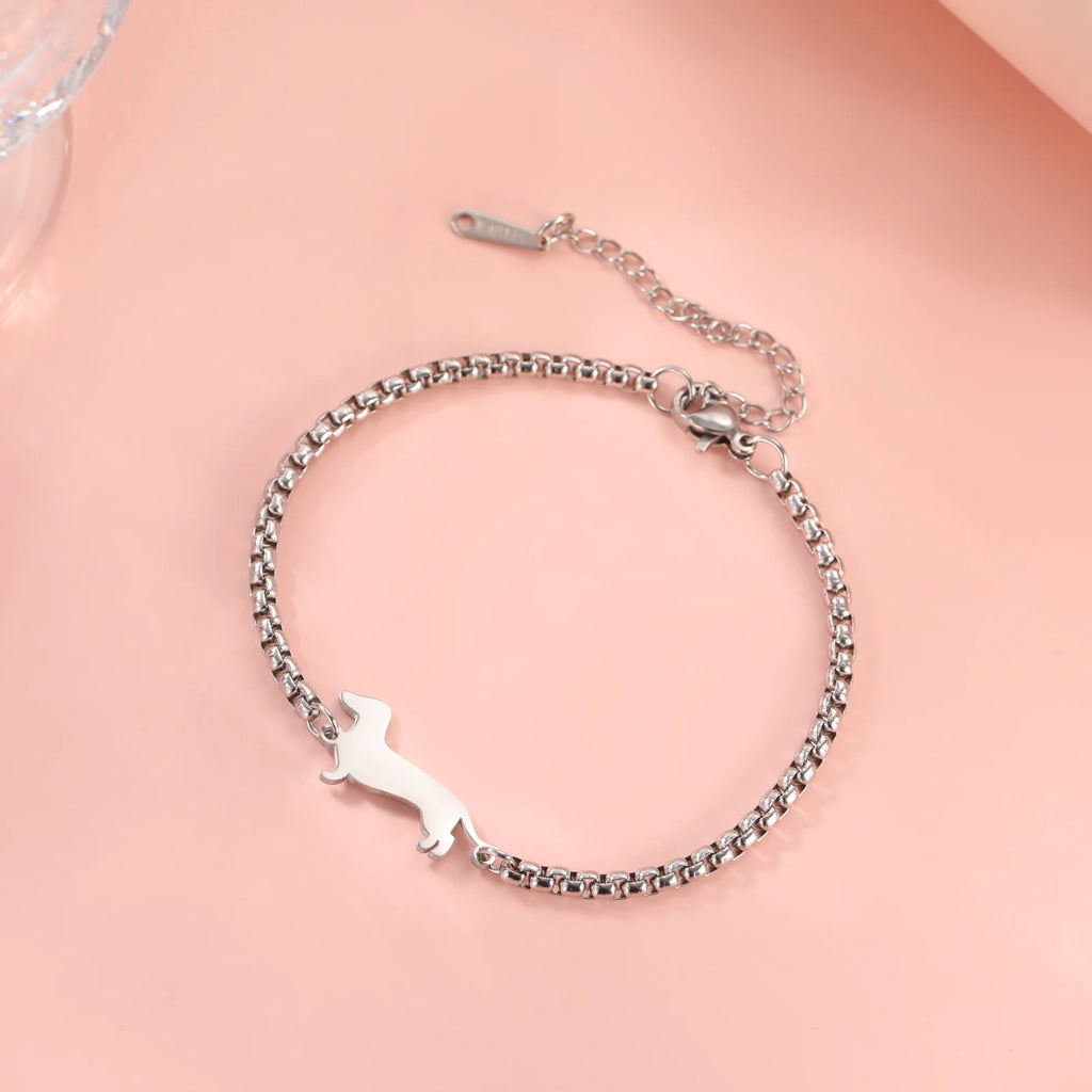 Cute Dachshund Dog Stainless Steel Bracelet for Women's Valentine's Day Commemorative Day Jewelry and Gift Wholesale