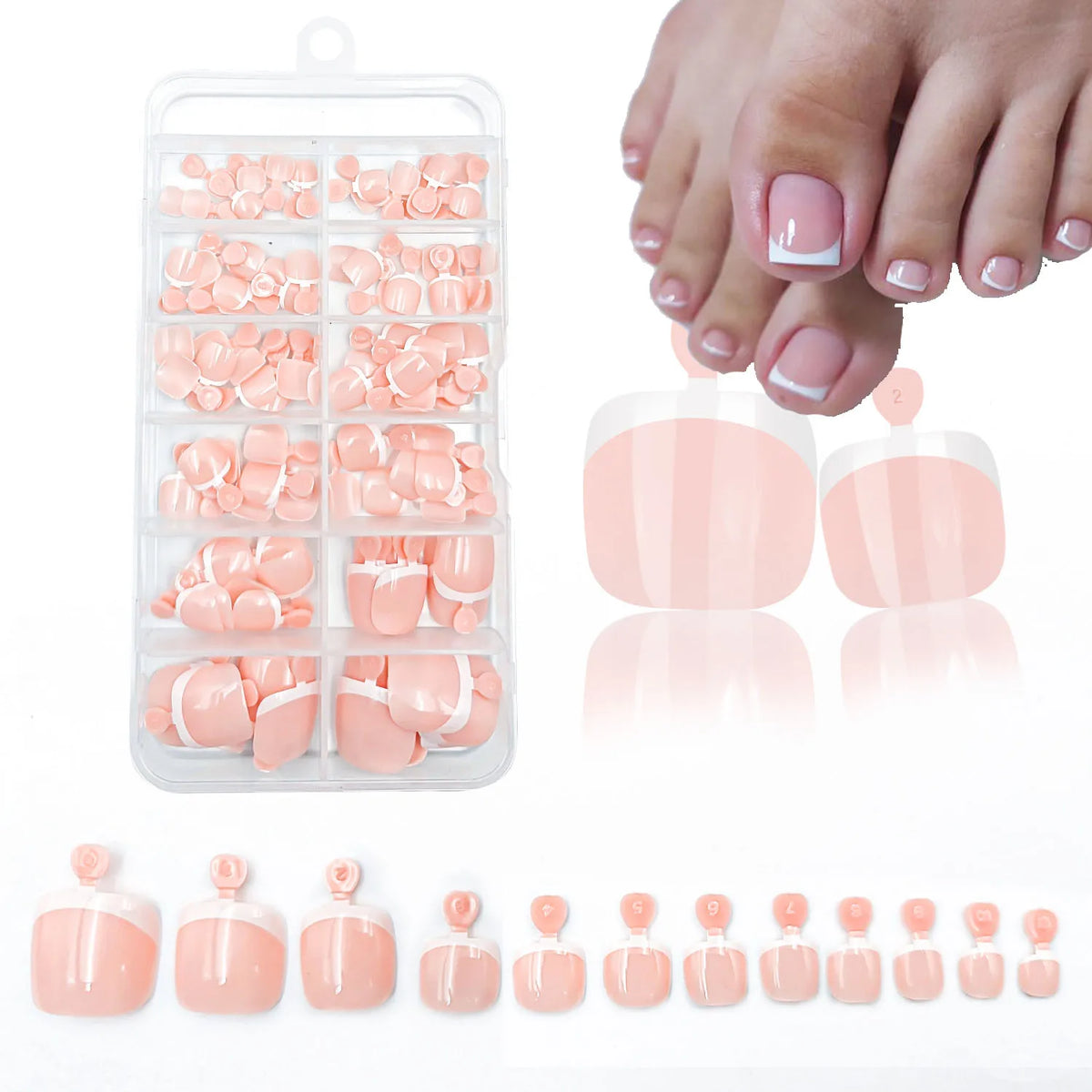120Pcs Glossy Nude Pink French Press-On-Toenail Set