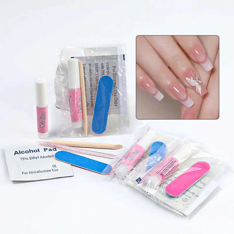 5pcs Press On Nail Tool Set Include Cuticle Pushers Nail File Clean Pad Strong Glue Sticky Jelly Gel For Diy Nails