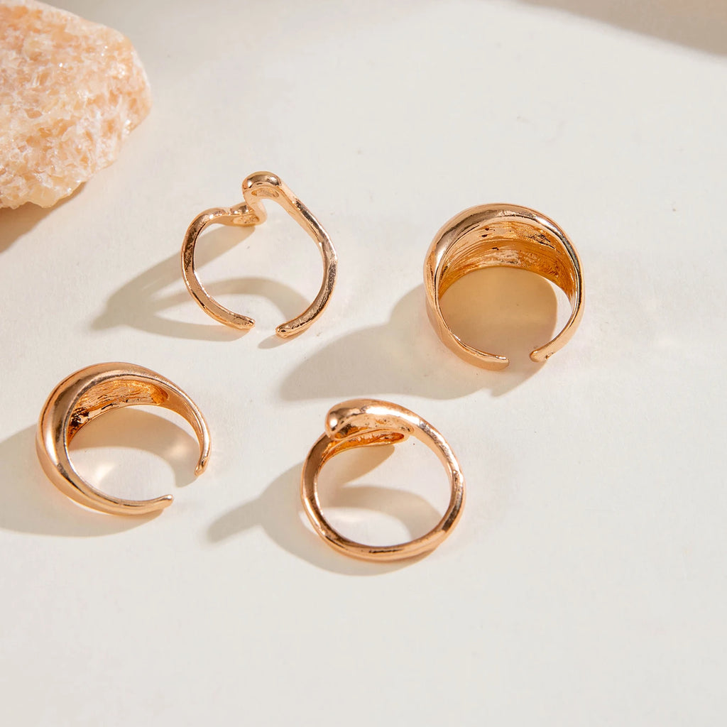Tocona Fashion Elegant Circle Geometry Opening Joint Rings Set for Women Men Trendy Alloy Heavy Metal Party Wedding Jewelry