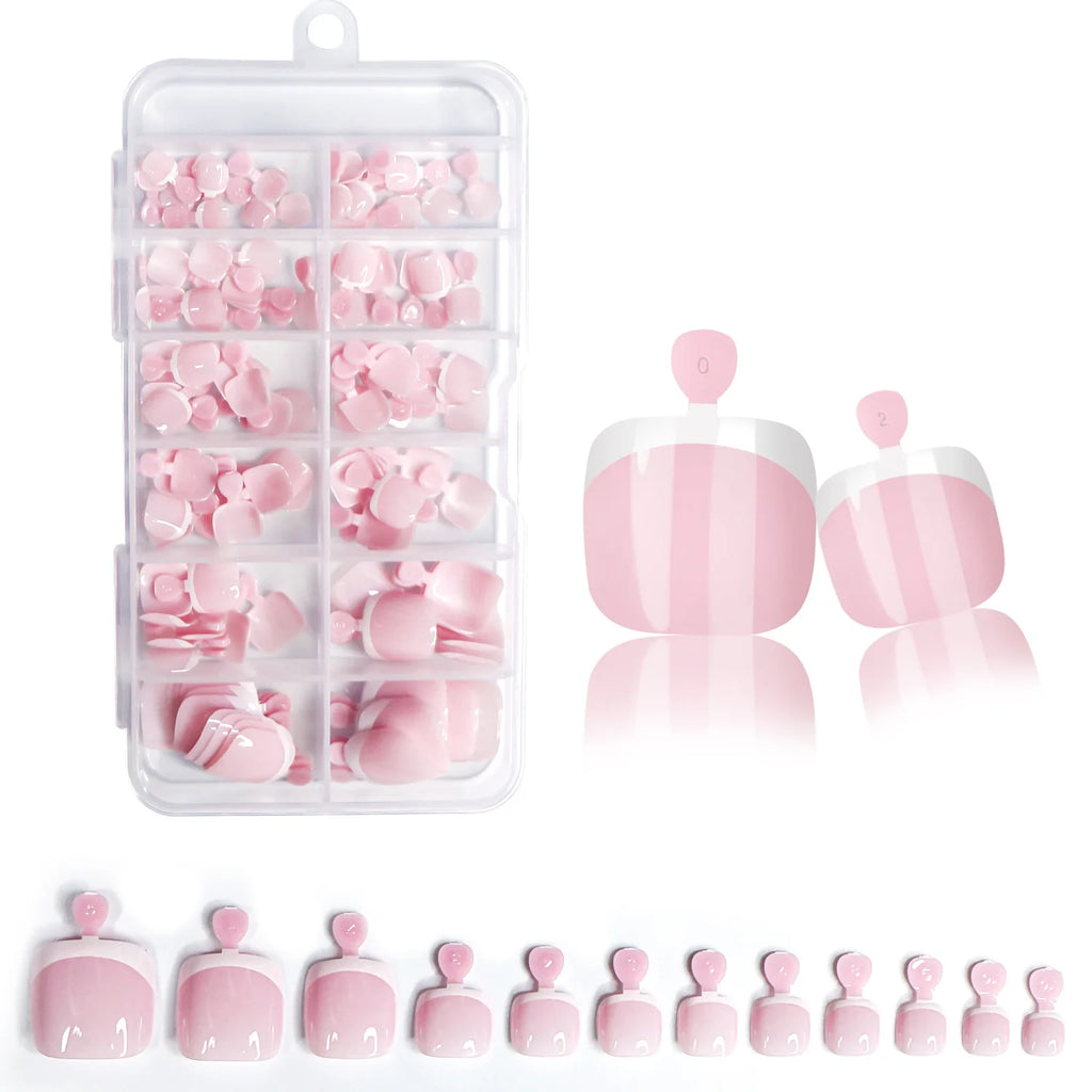 120Pcs Glossy Nude Pink French Press-On-Toenail Set