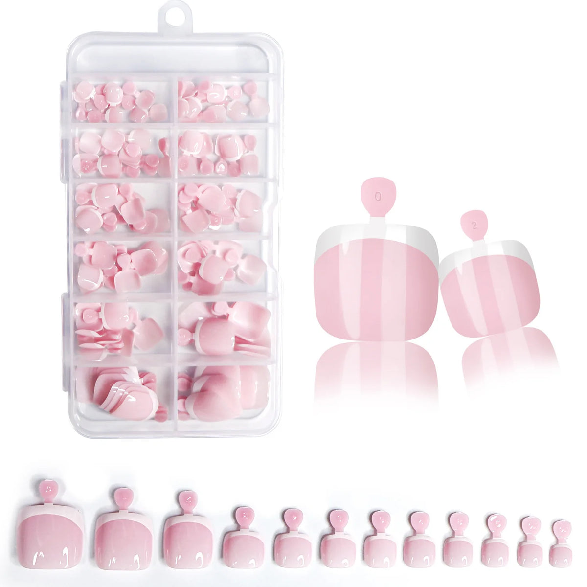 120Pcs Glossy Nude Pink French Press-On-Toenail Set