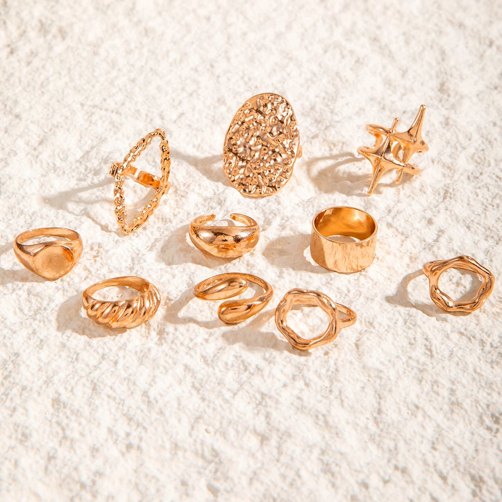 Docona Fashion Elegant Stacking Gold Colour Rings Geometric Design Ring Set Accessories Daily Festival Party Gifts 27910