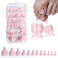 120Pcs Glossy Nude Pink French Press-On-Toenail Set