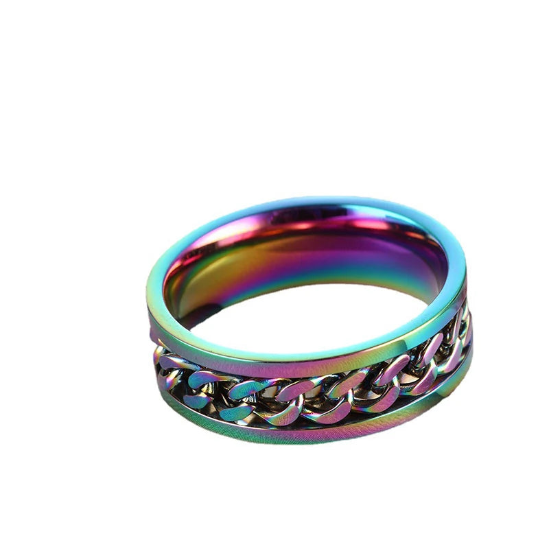 Titanium Steel Rotatable Chain Rings for Women Men Spinner Decompression Multifunctional Chain Ring Bottle Opener Ring Jewelry