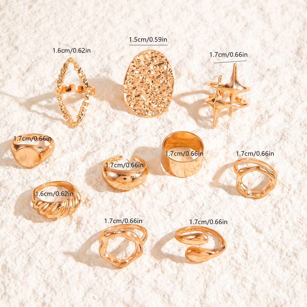 Docona Fashion Elegant Stacking Gold Colour Rings Geometric Design Ring Set Accessories Daily Festival Party Gifts 27910