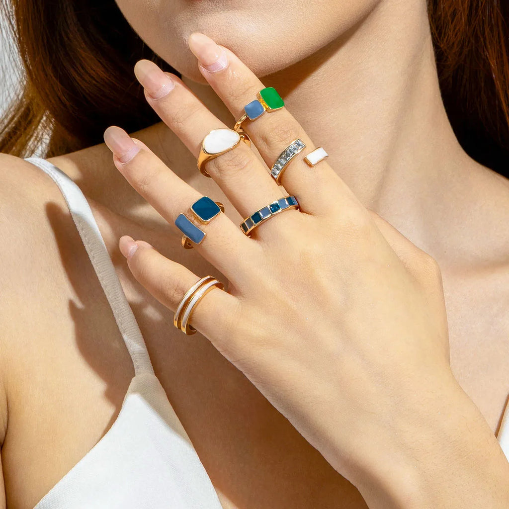 Tocona Fashion Elegant Circle Geometry Opening Joint Rings Set for Women Men Trendy Alloy Heavy Metal Party Wedding Jewelry
