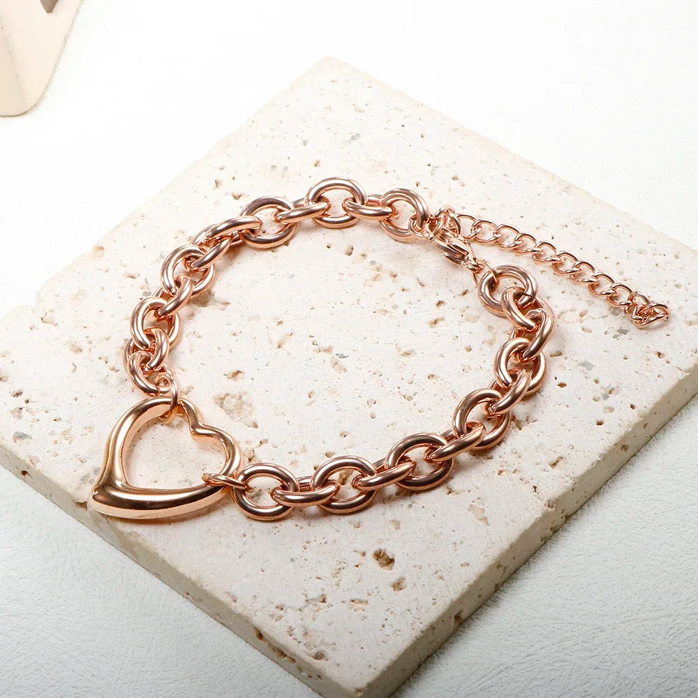 Stainless Steel Heart or Round Pendant Chain Bracelet jewelry