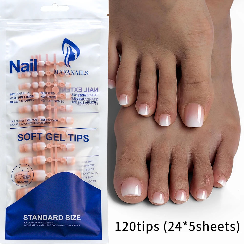 120Pcs Glossy Nude Pink French Press-On-Toenail Set