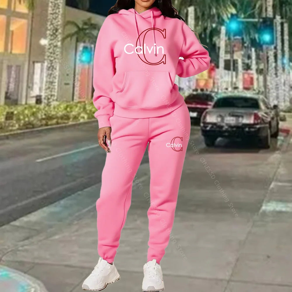 Women's Tracksuit Hoodies Pants Matching Set Fall Winter Athleisure Luxury Designer Aesthetic Jogging Sweatpants Set for Woman