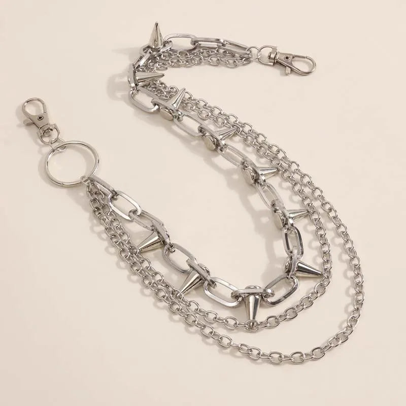New Punk Rivets Pants Chain for Women Men Hip Hop Silver Color Multilayer Waist Chain Dress Jewelry Gothic Rock Accessories