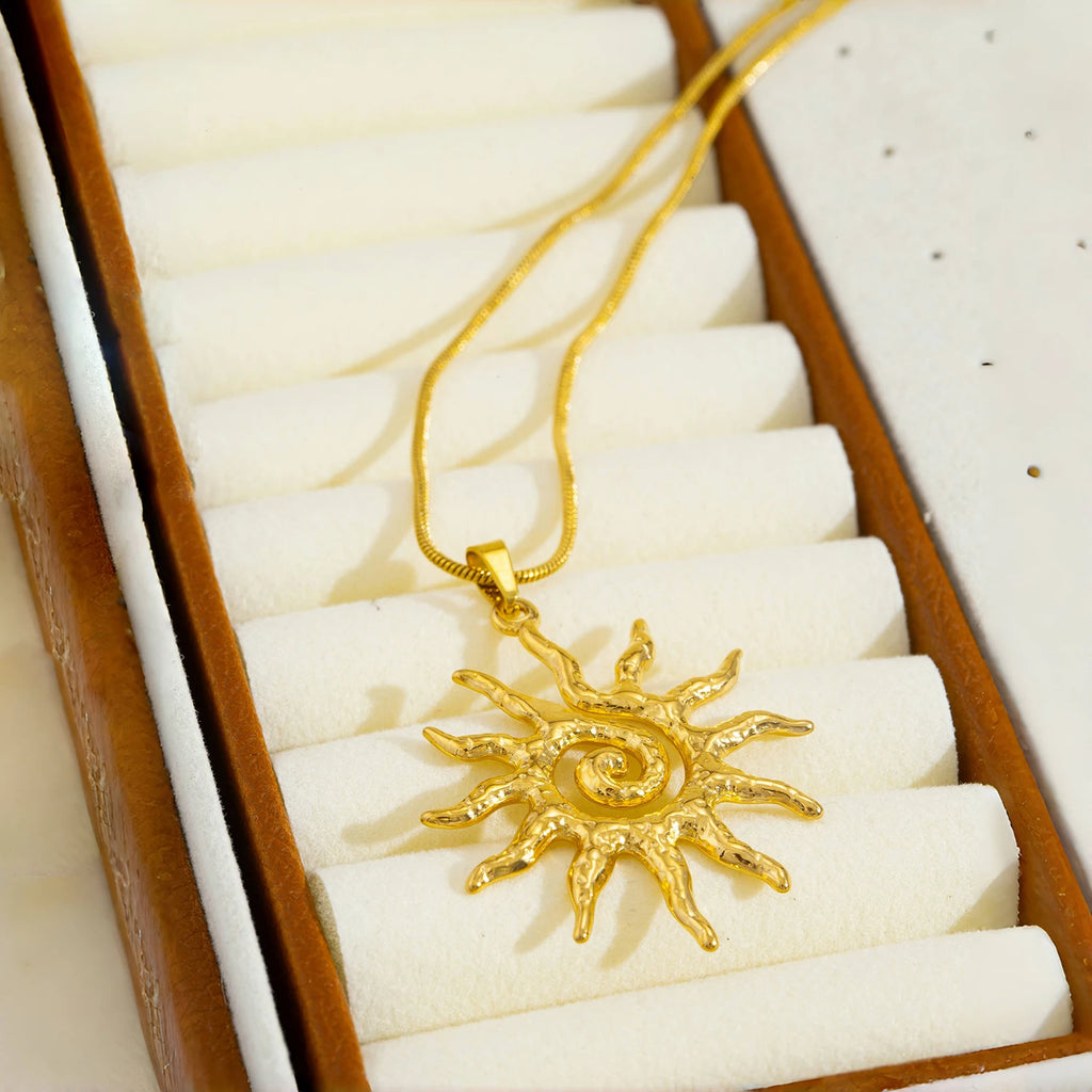Spiral Sun Pendant Necklace for Women - 18K Gold Plated Hypoallergenic Stainless Steel, Daily Wear & Boho Gift Ideas Jewelry