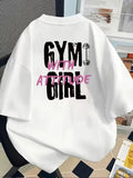 Men Women'S Gym with Attitude Graphic Tee Black Casual T-Shirt with Pink White Letter Print Short Sleeve Round Neck