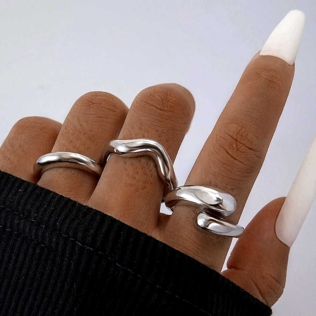 Tocona Fashion Elegant Circle Geometry Opening Joint Rings Set for Women Men Trendy Alloy Heavy Metal Party Wedding Jewelry