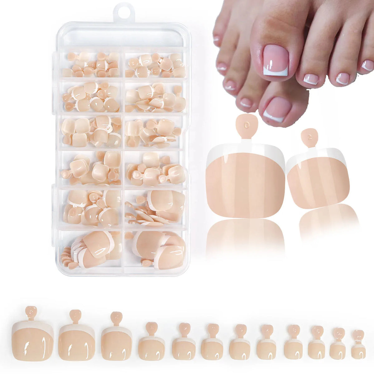 120Pcs Glossy Nude Pink French Press-On-Toenail Set