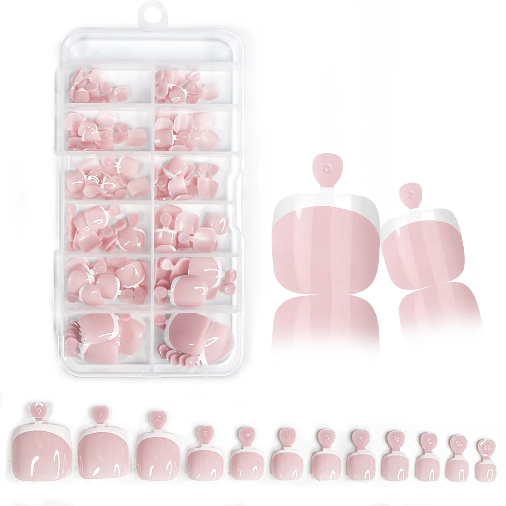 120Pcs Glossy Nude Pink French Press-On-Toenail Set
