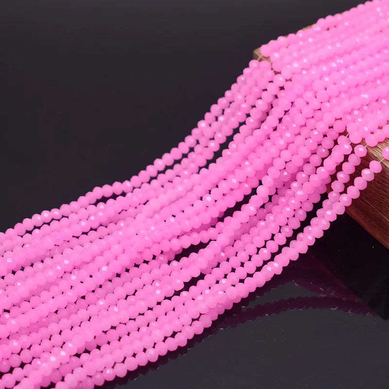 1 2 3 4mm Rose Red Dyeing Rondelle Crystal Glass Beads Flat Faceted Loose Spacer Glass Beads for Jewelry Making Jewelry DIY