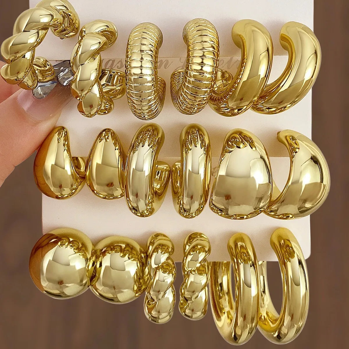 LATS 6pcs/set Chunky Gold/Silver  Plated Vintage Minimalist Smooth Circle Hoop Earring Set for Women Bohemia Fashion Jewelry Gifts