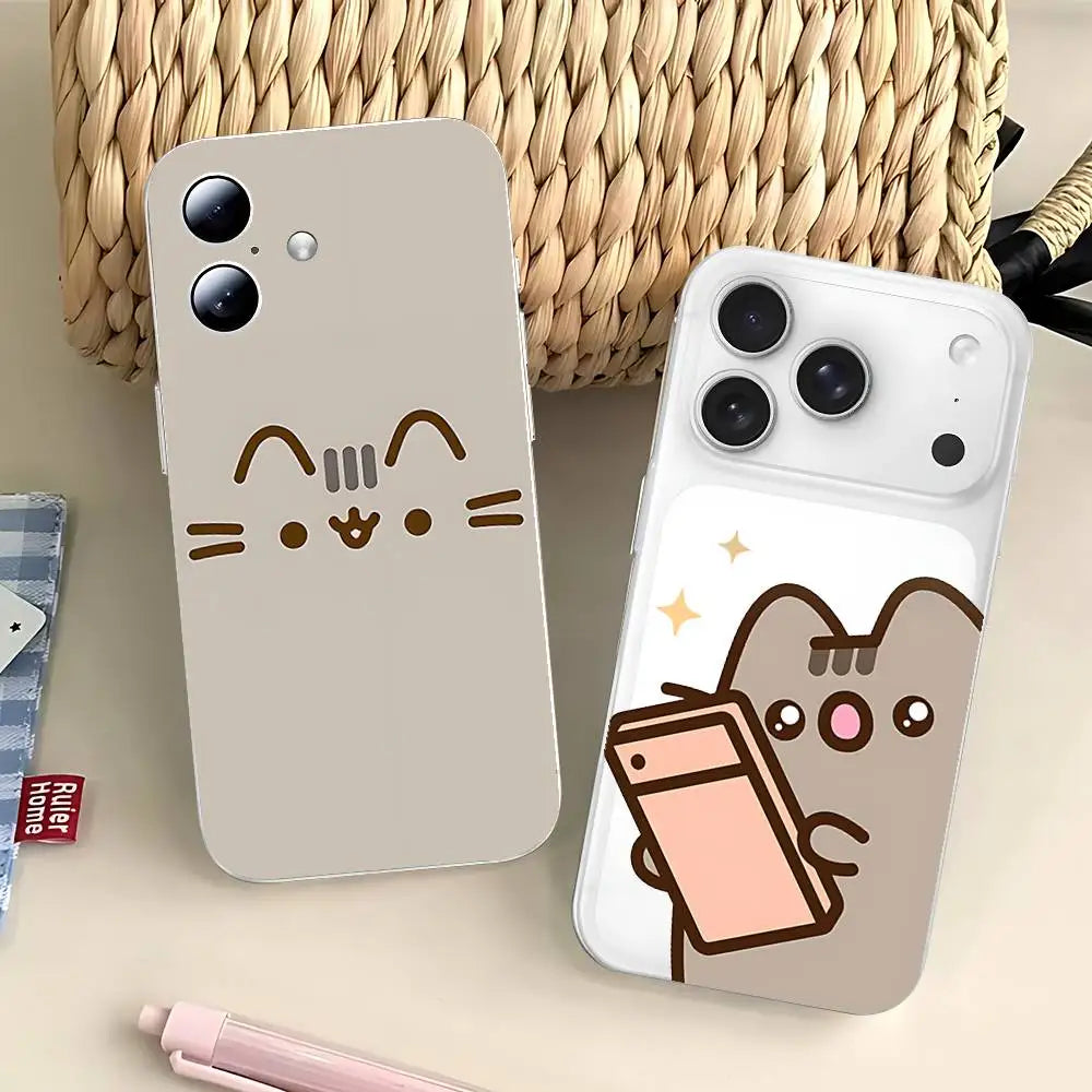 Kawaii P-Pusheens CUTE Phone Case Transparent Phone Case For IPhone 17 16 Pro Max 15 14 13 12 11 Shockproof Protective Cover