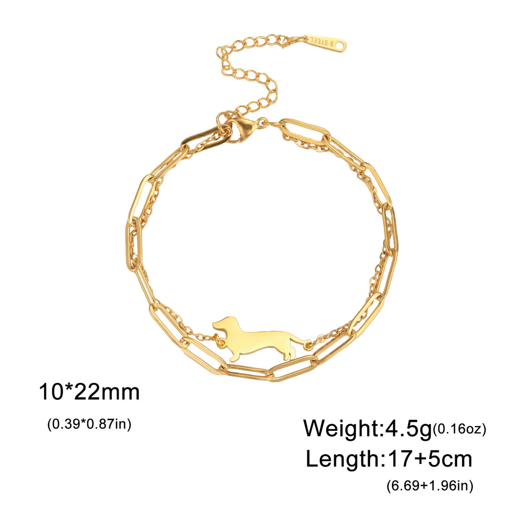 Cute Dachshund Dog Stainless Steel Bracelet for Women's Valentine's Day Commemorative Day Jewelry and Gift Wholesale