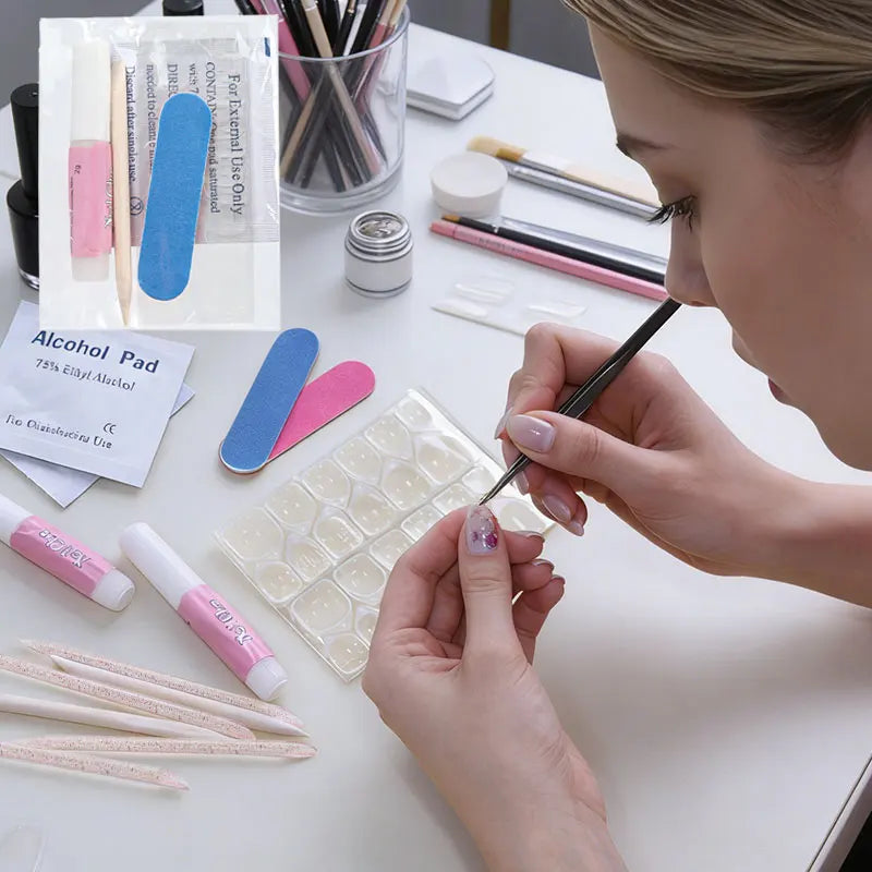 5pcs Press On Nail Tool Set Include Cuticle Pushers Nail File Clean Pad Strong Glue Sticky Jelly Gel For Diy Nails