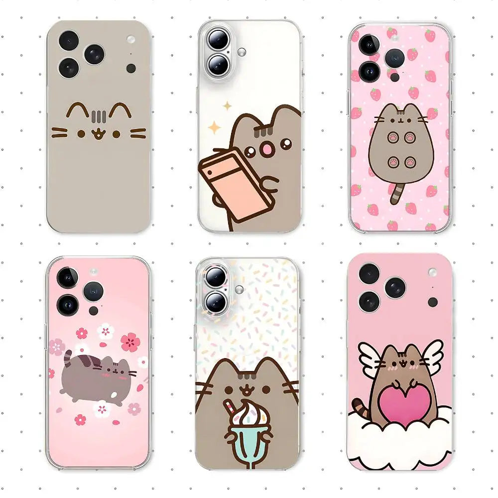 Kawaii P-Pusheens CUTE Phone Case Transparent Phone Case For IPhone 17 16 Pro Max 15 14 13 12 11 Shockproof Protective Cover