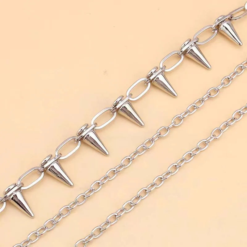 New Punk Rivets Pants Chain for Women Men Hip Hop Silver Color Multilayer Waist Chain Dress Jewelry Gothic Rock Accessories