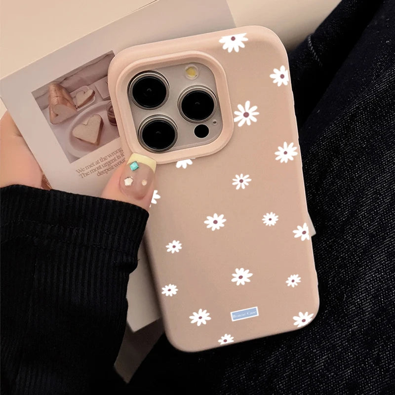 Cute Style Daisy Small Flower Phone Case For iPhone 11 12 13 14 15 16 17 18 Pro Max Plus Shockproof Bumper Soft Silicone Cover