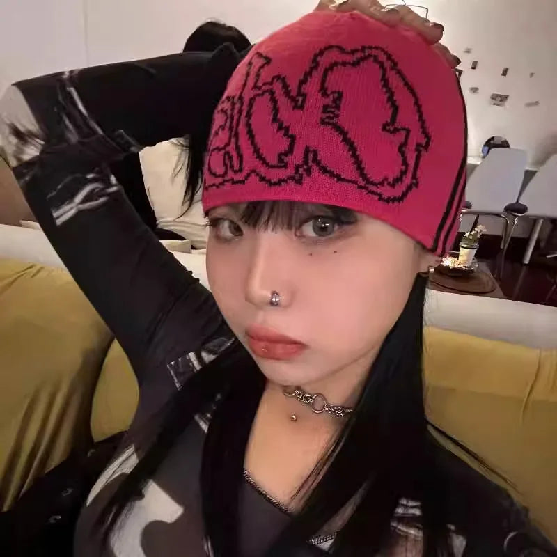 Women Beanie Hat Fashion Knit Letter Winter Jacquard Hip Hop Harajuku Graphic Y2k Streetwear Unisex Pullover Accessories