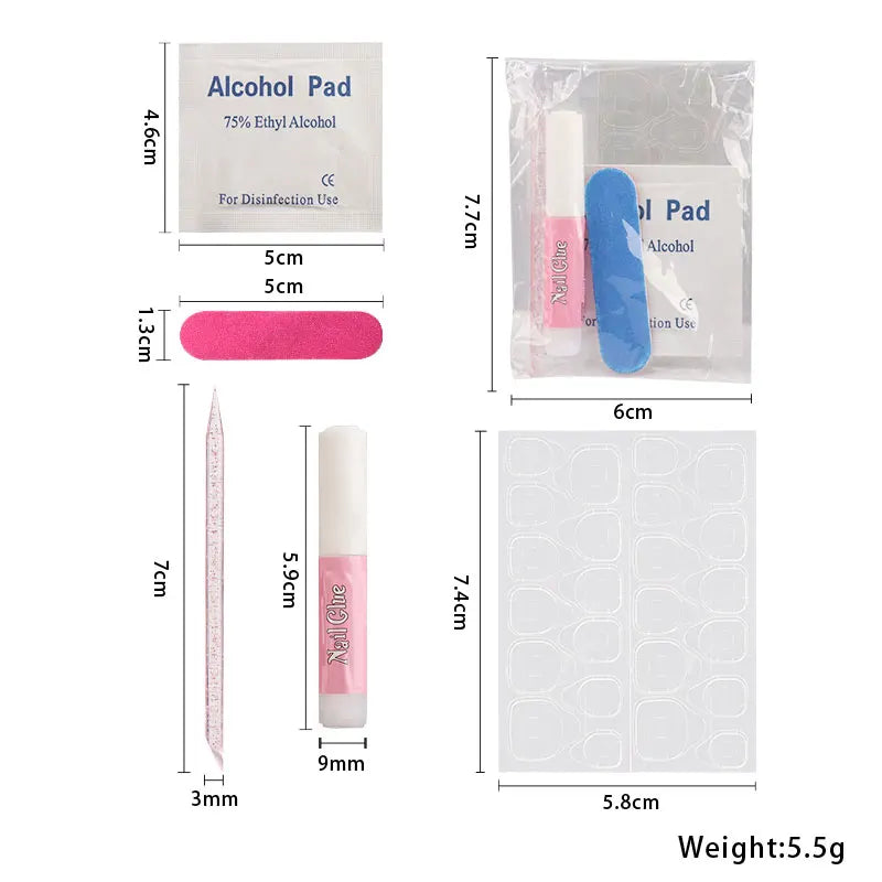 5pcs Press On Nail Tool Set Include Cuticle Pushers Nail File Clean Pad Strong Glue Sticky Jelly Gel For Diy Nails