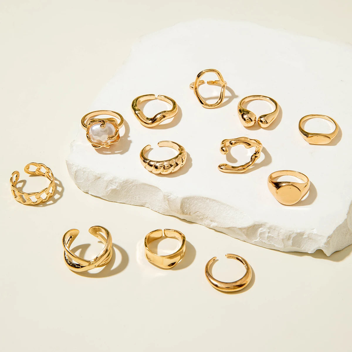 Tocona Fashion Elegant Circle Geometry Opening Joint Rings Set for Women Men Trendy Alloy Heavy Metal Party Wedding Jewelry