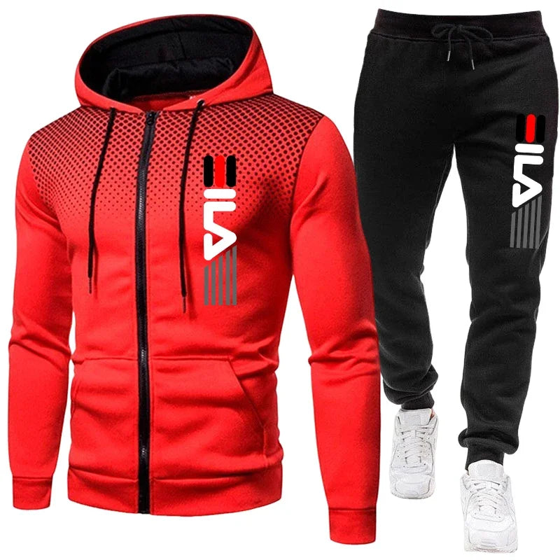 Mens Tracksuit Set Zipper Hoodie with Joggers Athletic Sportswear Gym Workout Outfit Urban Casual Autumn Training Sports Suit