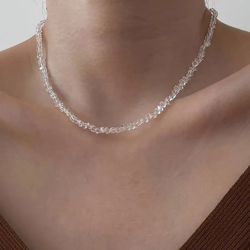 Transparent Crystal Irregular Beaded Choker Necklace for Women