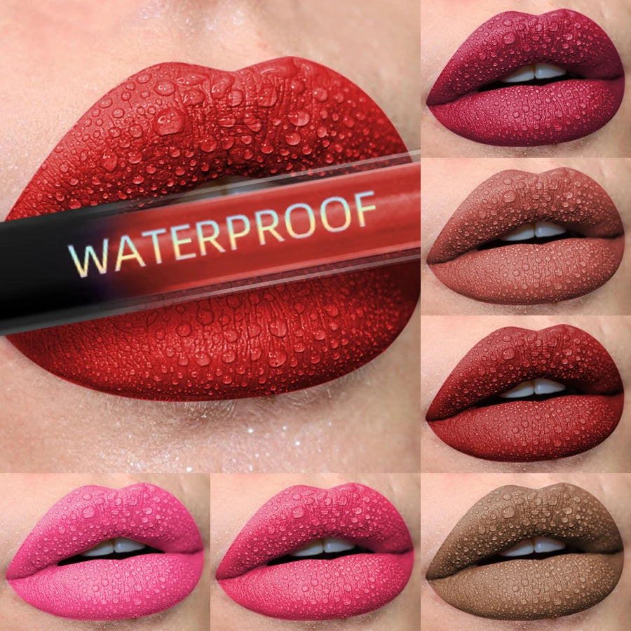 Matte Velvet Lip Gloss Waterproof Liquid Lipstick Nude Black Lips Tint Makeup Lip Glaze Cosmetics Red Lip Stain Beauty